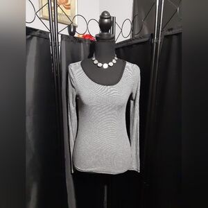 Forever 21 Monochrome Striped Knit Top Long Sleeve Black Grsy Women's Small